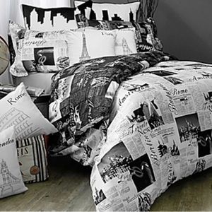 London Paris black and white duvet set Queen